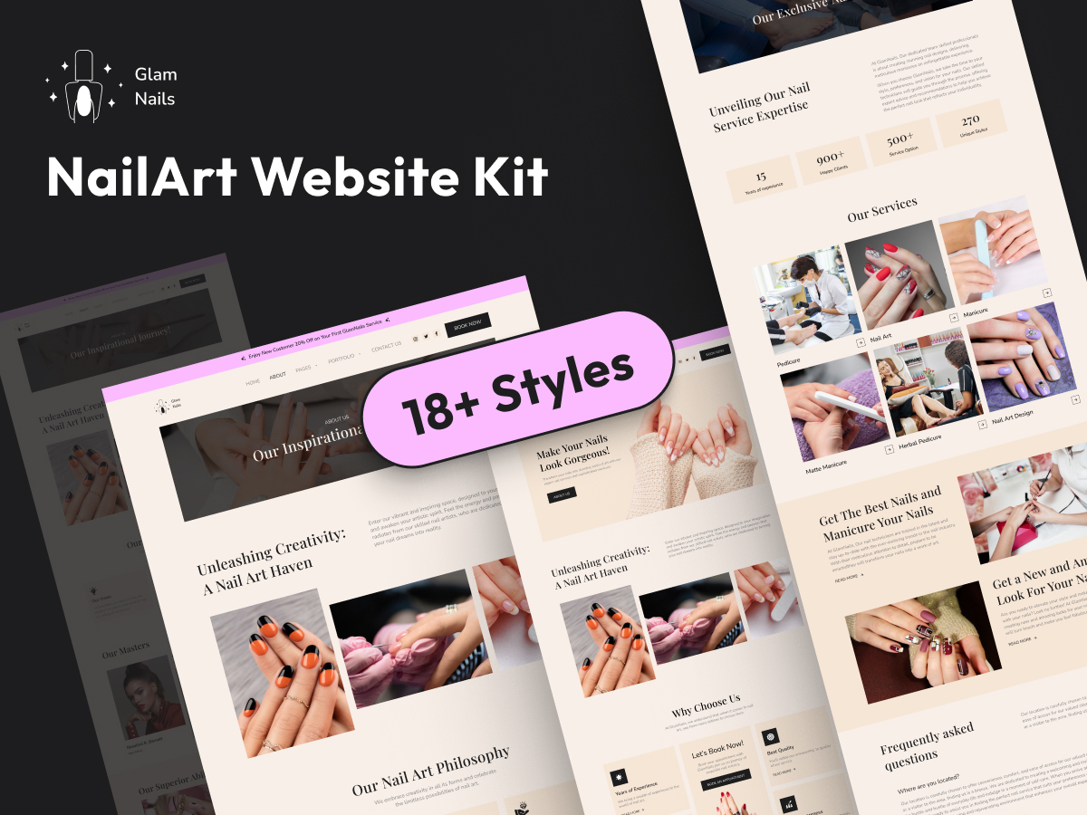 Glam nails | nailart and manicure elementor template kit