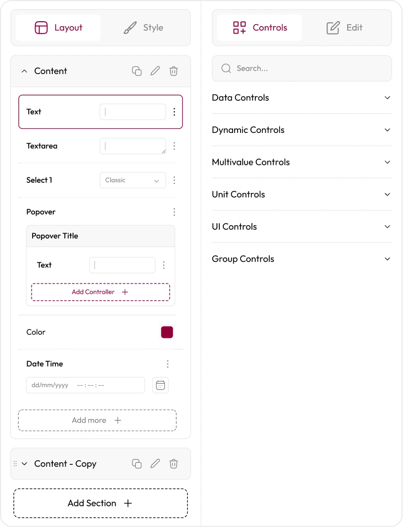 Widget Controls Panel