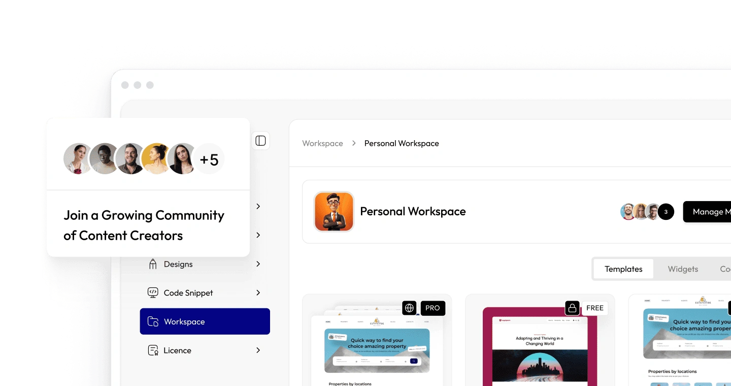 Sample websites and widget code for content creators in WDesignKit